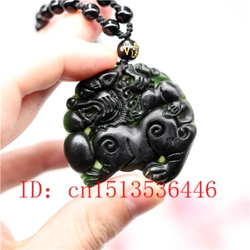 

Chinese Black Green Jade Two-sided Pixiu Pendant Natural Hand Carving Necklace Fashion Amulet Luck Gifts Men Sweater Chain