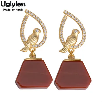

Uglyless Cute Magpie Bird Earrings for Women Real 925 Silver Animals Birds Earrings Gold Plated Agate Fine Jewelry Crystal E1893