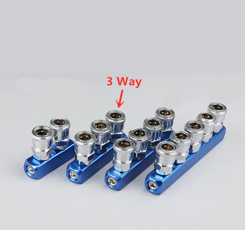 2/3/4/5Way Quick Connector gas channel distributor Air Compressor Manifold Multi Hose Coupler Fitting Pneumatic Tools - Цвет: straight 3 Way