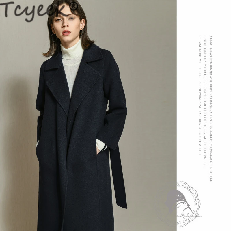 Tcyeek зимнее пальто женское двустороннее кашемировое Casaco Feminino элегантное женское Шерстяное Пальто+ ремень Корейская длинная куртка Hiver 9832