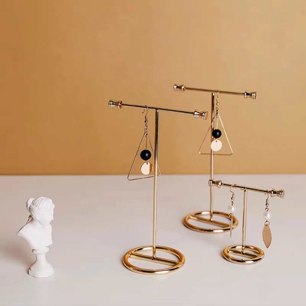 2 Pack Jewelry Display Stand Show Rack Metal Alloy Gold Jewelry Rack for Earrings Necklace Storage