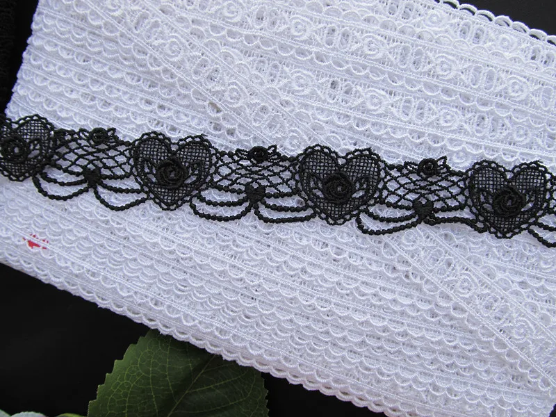 

10Yds High Quality Lace Fabric Black Ribbon Sewing Trim Diy Water Soluble Heart Rose Flowers Embroidery Tape Wedding Skirt