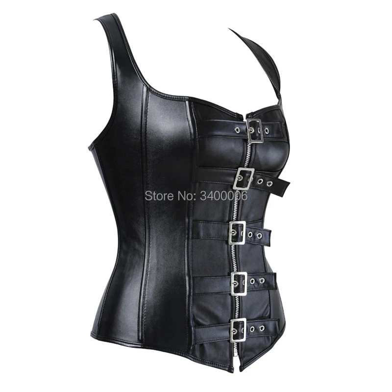 

Faux Leather Corset Top Woman Zip Leather Corset Buckle Bustier SteamPunk Gothic Studded Corset Corselet Straps Vest Plus Size