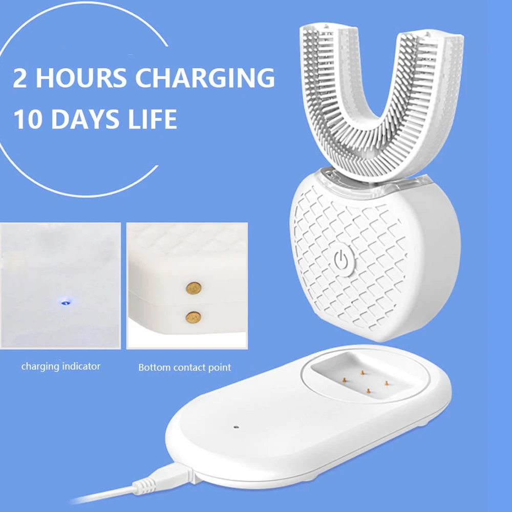Comprar Cepillo de dientes eléctrico sónico automático inteligente de 360 grados tipo U cepillo de dientes blanqueamiento de dientes luz azul carga USB