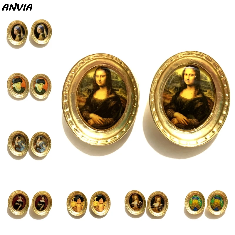 Классические серьги Mona Lisa, классические женские Портретные серьги знаменитого художника, серьги-гвоздики, ретро сплав, золото, эффектные шикарные модные ювелирные изделия