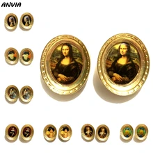 Классические серьги Mona Lisa, классические женские Портретные серьги знаменитого художника, серьги-гвоздики, ретро сплав, золото, эффектные шикарные модные ювелирные изделия