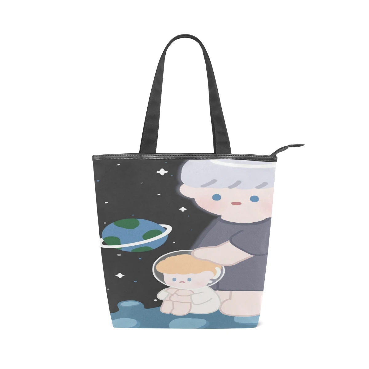 New Lady Canvas Shoulder Tote Bags Cute Cartoons Printed Fabric Eco