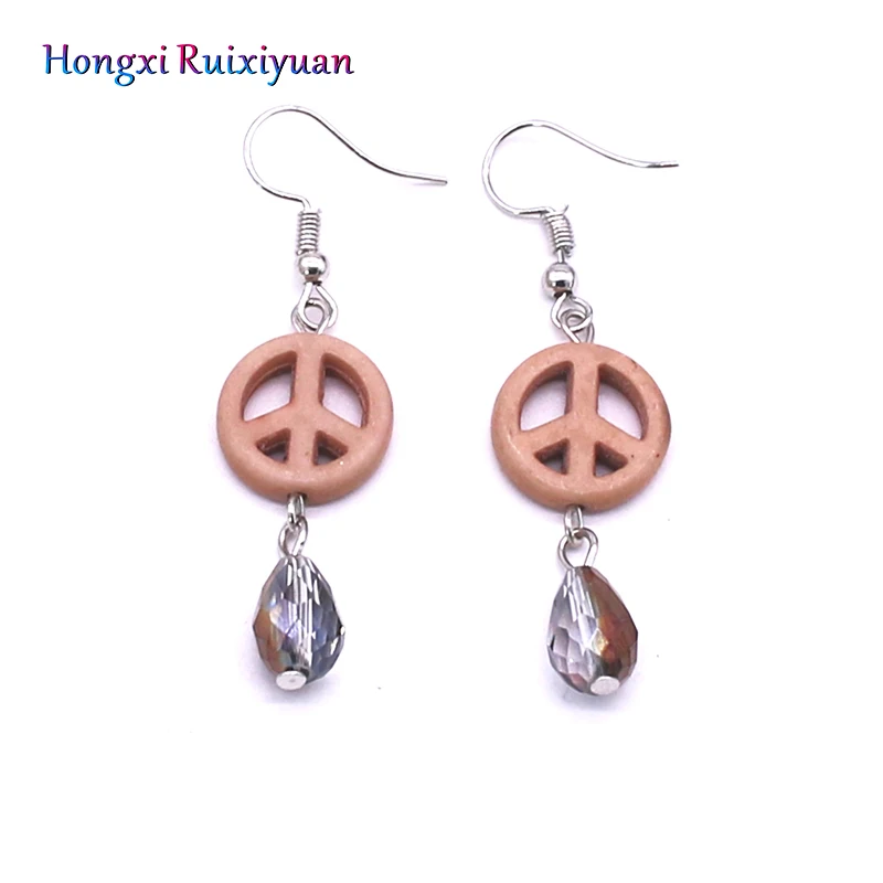 Fashion Earrings Boho Natural Stone Peace Circle Drop-shaped Crystal Beads Lady Party Small Jewelry | Украшения и аксессуары