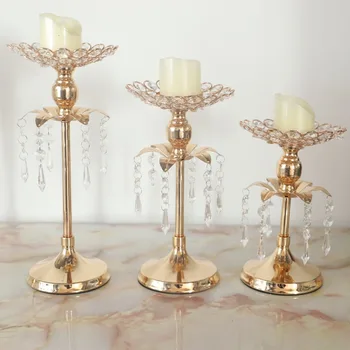 

Gold Crystal Candle Holder Wedding Decoration Table Centerpieces Candelabra Birthday Party Flower Vase Holder Home Decor ZM806