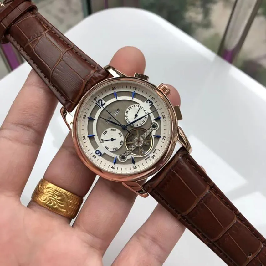 

Men's Watch Mechanical Hand Wind Wrist Watches Skeleton Analog Display Luxury Hands Leather Strap Watch relogio masculino 2020