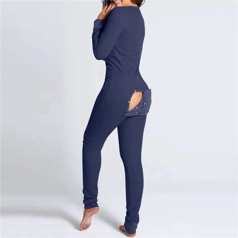 V-neck Buttons Up Sexy Romper Women Long Sleeve Jumpsuits Autumn Fruits Print Sleepwear Back Flap Sleepwear
