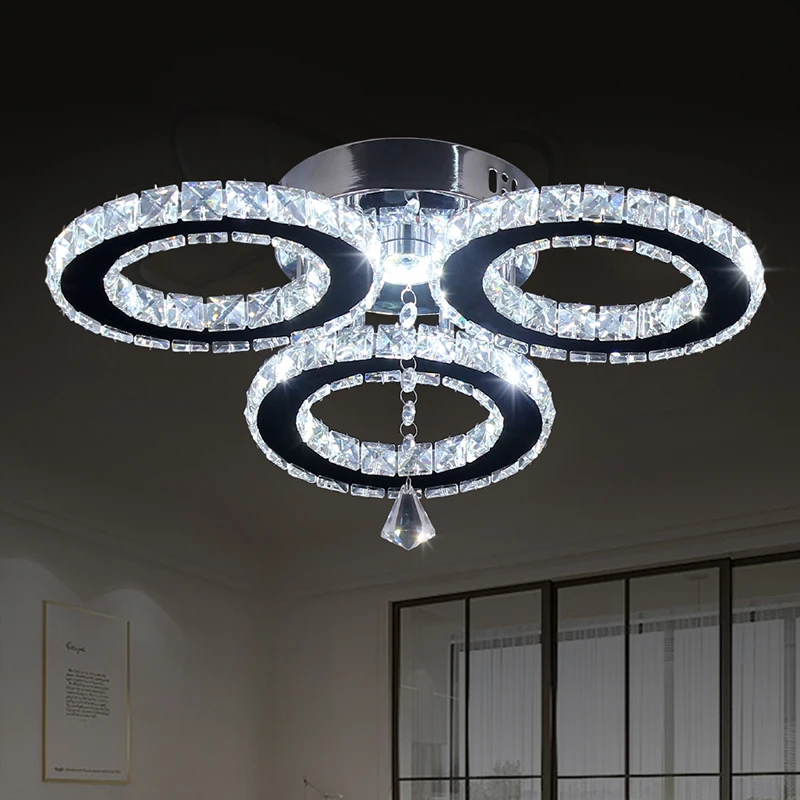 

Modern Crystal led ceiling light Lustre Chrome 30W Led Hanging Ceiling Lamp living room lighting Kitchen Plafon luminaire lustre