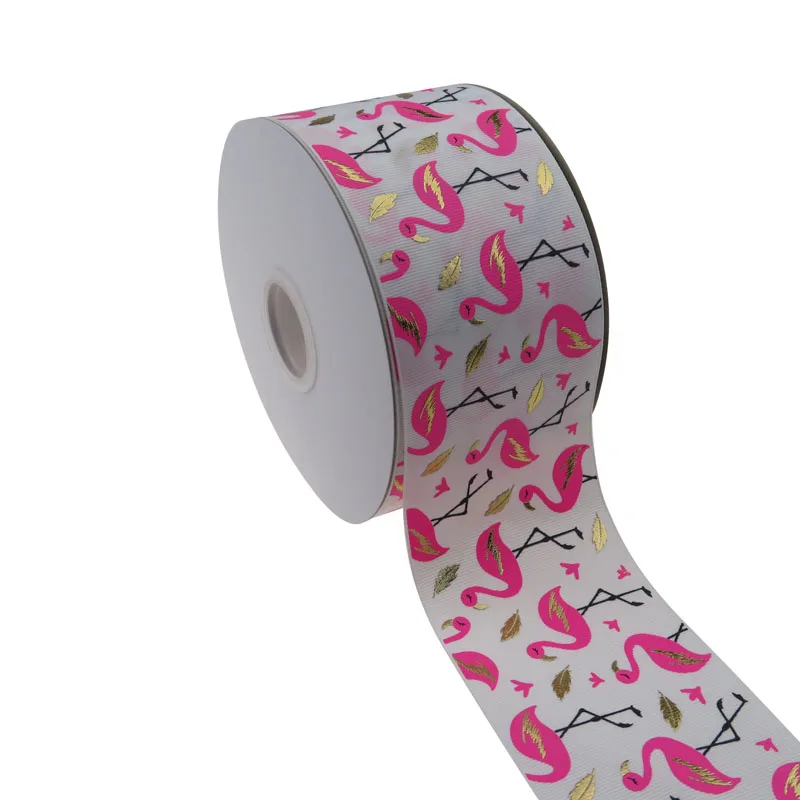 BOCA Новое поступление 100 ярдов " 75 мм розовый Фламинго Лебедь печатная голограмма grosgrain лента для украшения бантами аксессуары - Цвет: 06