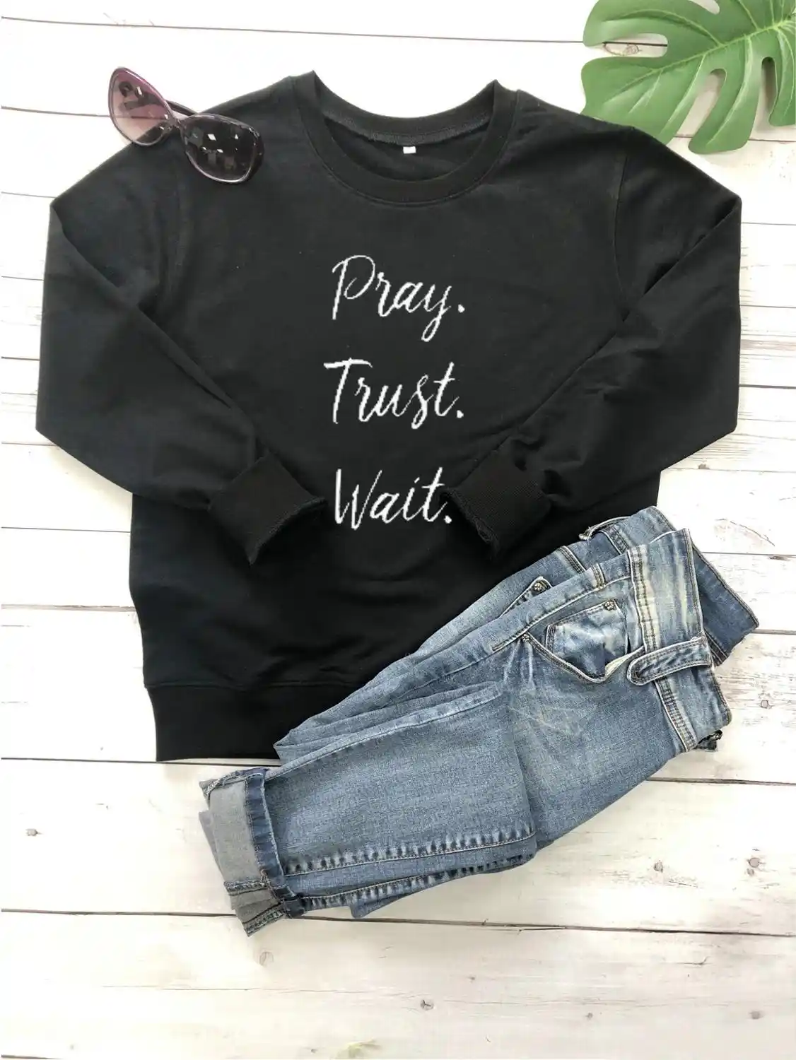 Pray Trust Wait Sweatshirt Christian Outfits Women Funny Tumblr Tops Sweaters Fashion Warm Clothes Pullovers Aesthetic Art Tops Hoodies Sweatshirts Aliexpress pray trust wait sweatshirt christian
