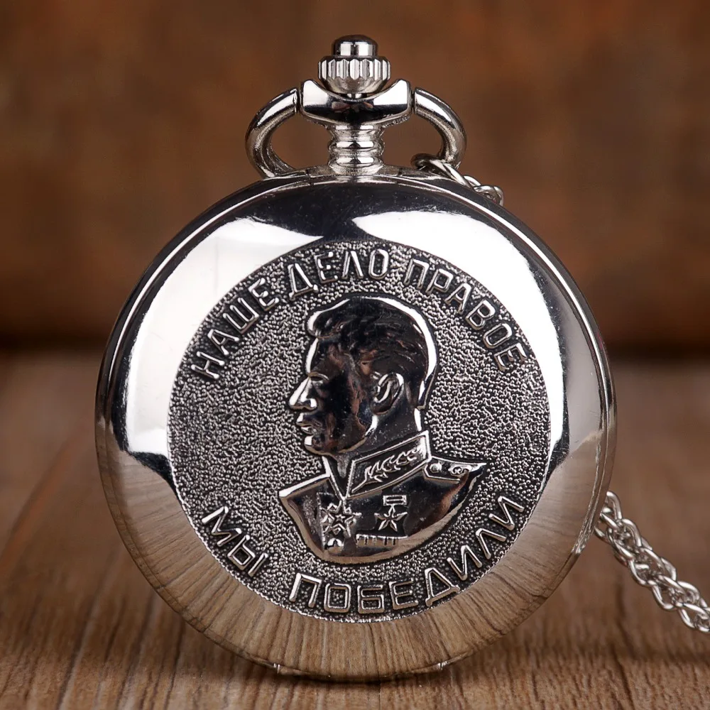 New-Portrait-of-Stalin-of-Russia-s-Leader-Quartz-Pocket-Watches-Necklace-Chain-Pendant-Silver-Pocket