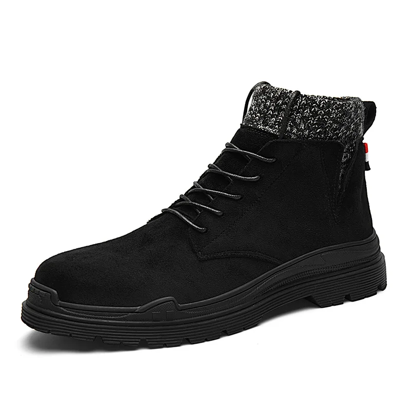 S2939 Black SUROM; сезон весна; Новинка; модные ботинки; Мужская Уличная нескользящая обувь; Кожаные эластичные шерстяные ботильоны на шнуровке; водонепроницаемые; износостойкие - Цвет: S2939 Black