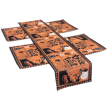 

Dinner Parties Non Slip Home Pumpkin Spider Net Soft Halloween Decor Banquet Universal 4 Placemat Table Runner Set Easy Clean