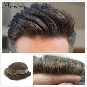 

AVEJOICE Hair Breathable French Lace PU Base Men Toupee Invisible Natural Hairline Bleached Front Knots Remy Man Hair Wig
