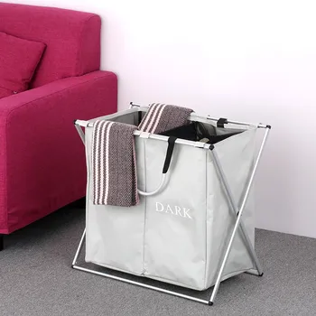 

Foldable X-frame Oxford Laundry Basket Hamper Mesh Drawstring Dirty Clothes Bin Organizer with Detachable Aluminum Frames
