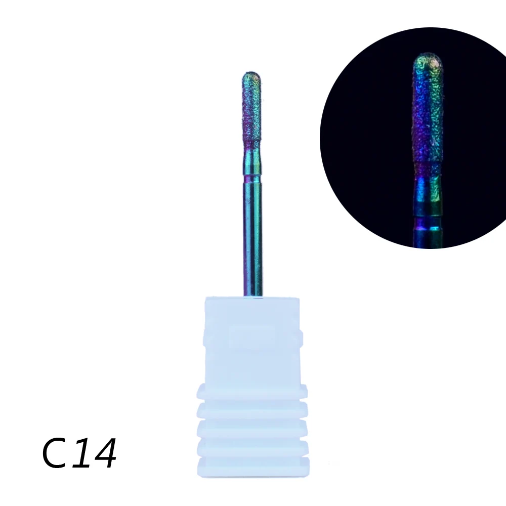 20 типов алмазных сверл для ногтей, Радужное покрытие, карбид, фреза для кутикулы, электрическая шлифовальная машина для маникюра, педикюра - Цвет: 14