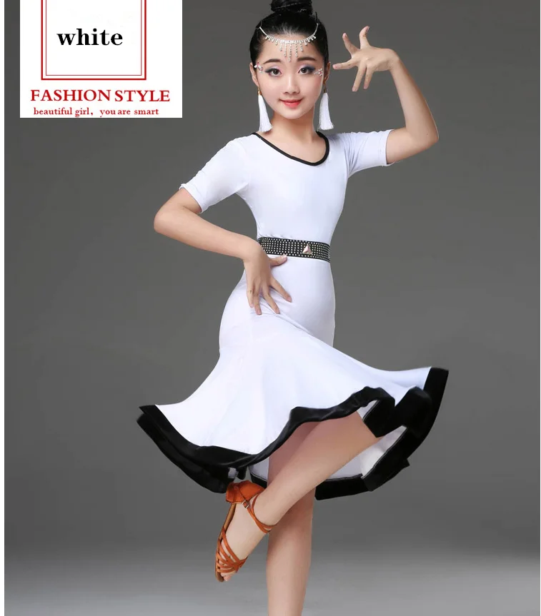 Платье для латинских танцев для девочек; длинное платье с коротким рукавом для занятий танцами; юбка для латинских танцев; одежда для Бальных выступлений; юбка для латинских танцев; Лидер продаж - Цвет: black short sleeve