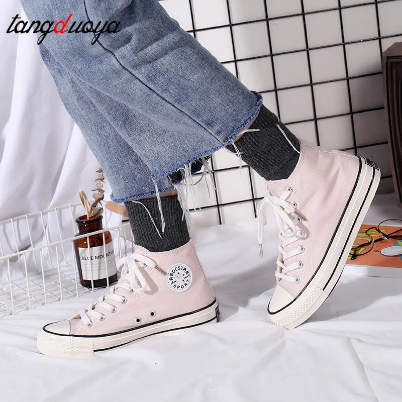 

High Platform Canvas Women Shoes High-top Fashion Retro Lace-up Ladies Casual Sneakers Outdoor Breathable Leisure Footwear