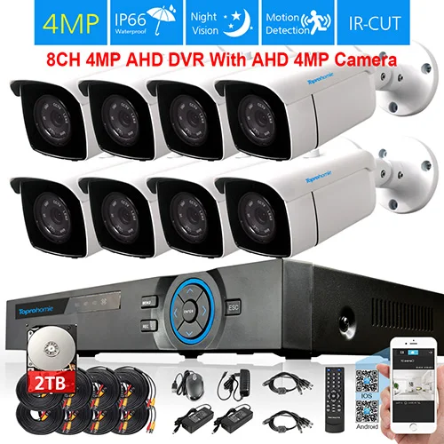 8 Bullet Camera TOPROHOIME h.265+ 8ch CCTV система 4MP 2592*1520 IP66 металлическая Антивандальная Входная/наружная камера безопасности 8ch система видеонаблюдения - Цвет: 8 Bullet Camera