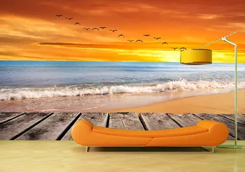 

Free Shipping Hot Customize Wall Stickers Sunset Beach Wall Mural Decals Creative Design for Home Deco Photo Wallpaper
