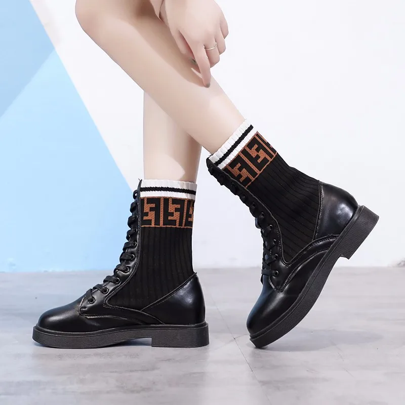 

Autumn and Winter Plus Velvet New Short Tube Thick with Martin Boots Round Head with Socks Socks Knitted Boots Women Boots S0221