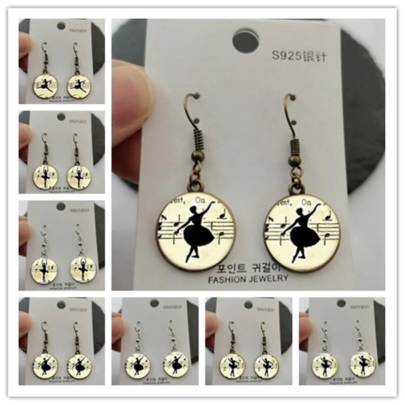 Ballet dancer figure silhouette earrings glass convex ballet girl oil
