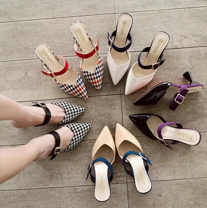 

2019 summer New women casual pointed toe high heel sandals pumps women shoes