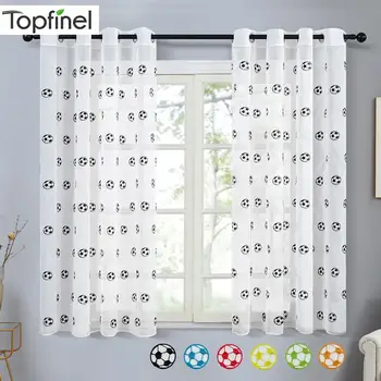

Topfinel Short Sheer Curtains for Living Room Bedroom Child Kids Room Embroidered Football Tulle Window Treatment Drapes