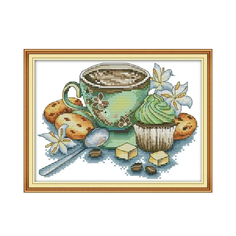 Teacup and cake cross stitch kit aida 14ct 11ct count print canvas stitches embroidery DIY handmade 2 For cross stitch kit,embroidery hoop,cross stitch tools