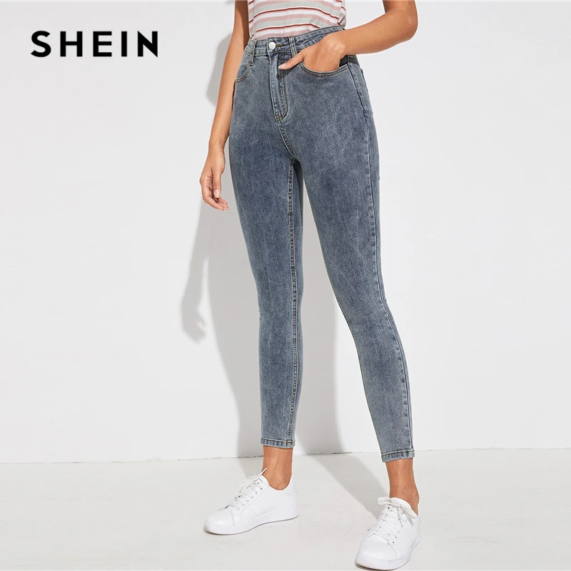 Женские облегающие повседневные джинсы SHEIN серые потертые на молнии уличные