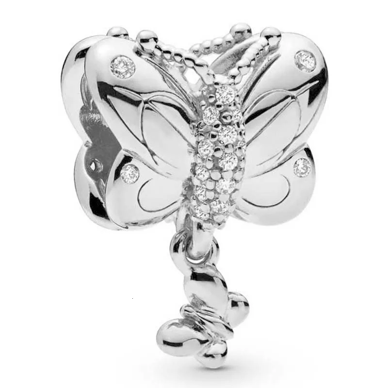 

New Authentic 925 Sterling Silver Shine Decorative Butterfly Charm Bead Clear CZ Fit Pandora Original Bracelet Women Jewelry