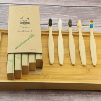 

Bamboo Toothbrush 5 Set Doll round Tail Biodegradable Bamboo Toothbrush Soft Bristle Bamboo Charcoal Environmentally Friendly To