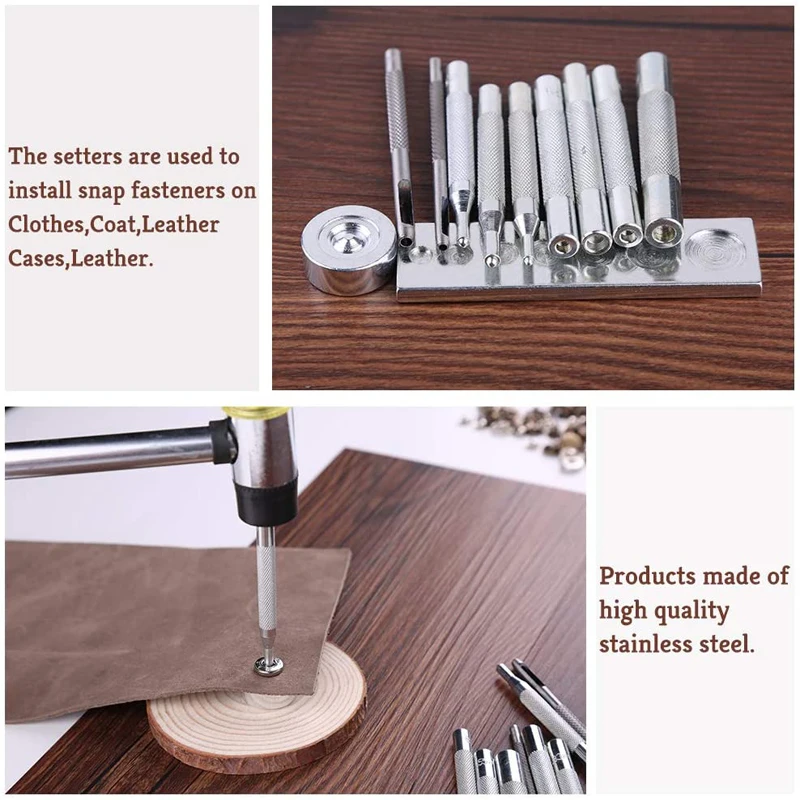LMDZ Leather Snap Fasteners Kit Press Stud Metal Button Snaps with Hammer Installation Tools for DIY Leather Craft Project leather sewing tools leather hardware