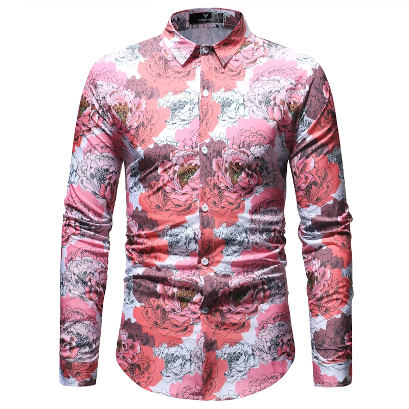 

Spring Autumn New Slim Fit Long Sleeve Shirt Men 2018 Fashion Chinese Style Floral Shirt Mens Casual Dress Shirts Camisas Hombre