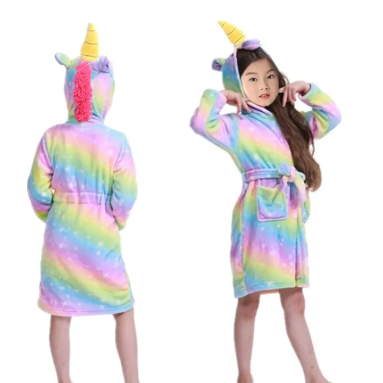 Детские Банные халаты с капюшоном и рисунком единорога; детский банный халат со звездами и радугой; пижамы с животными для мальчиков и девочек; ночная рубашка; детская одежда для сна - Цвет: M