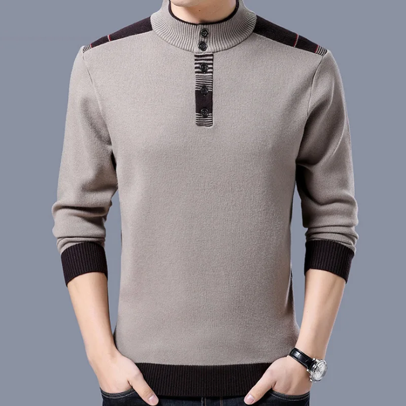 Men's Sweater Fall Winter New Fashon Sweater Cashmere Sweater Men's Stand-up Collar Casual Solid Color Sweater - Цвет: Хаки