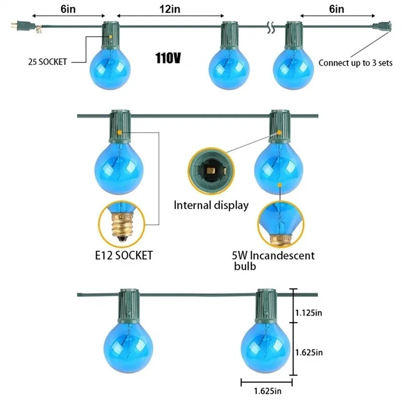 Фонари для патио G40 глобус вечерние рождественские гирлянды свет водонепроницаемый с несколькими цветами Для Декоративного наружного двора свадебный свет