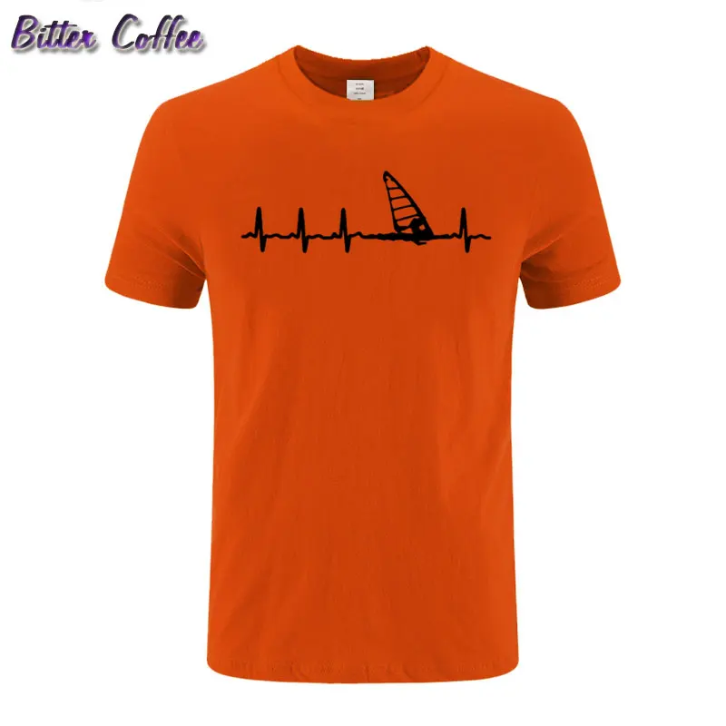 Модная летняя новая Мужская хлопковая футболка Windsurfing Heartbeat T Stylisches Футболка с принтом