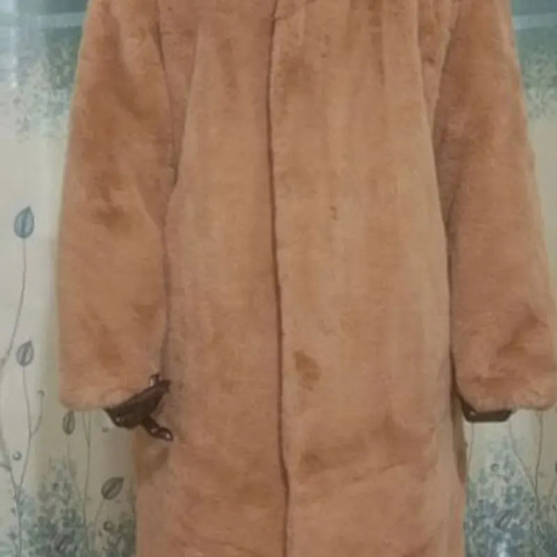 Winter Faux Fur Coat Women Korean Stand Collar Loose Oversized Warm Fur Jacket Female Fashion Big Hem Long Fur Coat Women - Цвет: button Camel