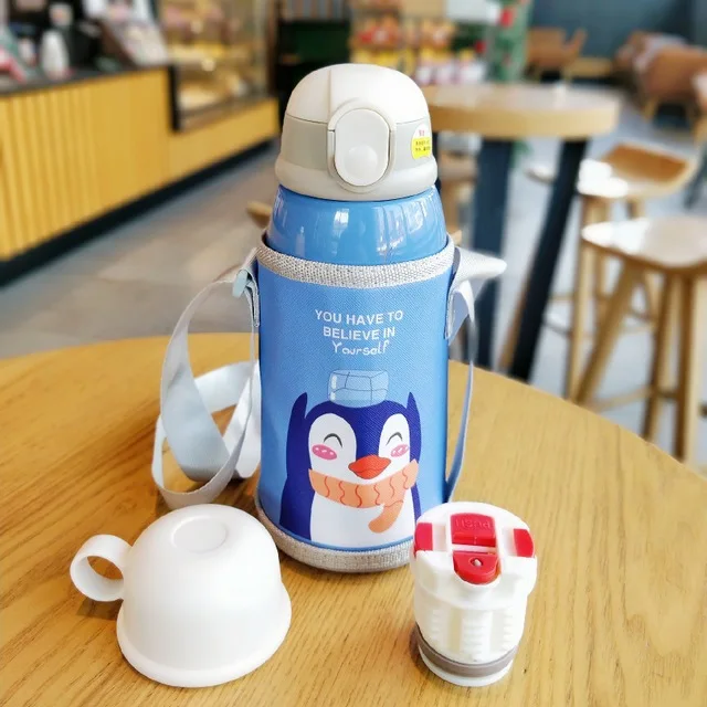 Kids Cartoon Drink Bottles Double Layers Stainless Steel Water Thermos Children Insulated Cups Portable Home School