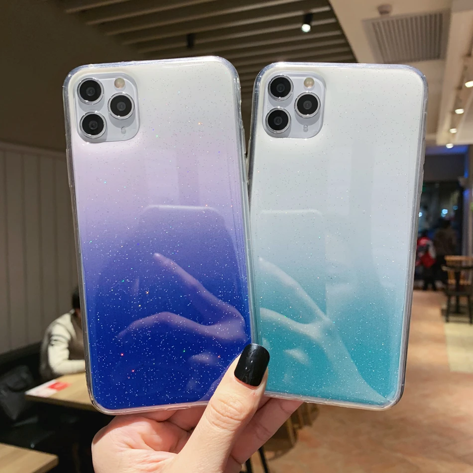 Блестящий чехол для iPhone 11 7 8 Plus XR X XS MAX ультра тонкая задняя крышка 6 S мягкий ТПУ Pro