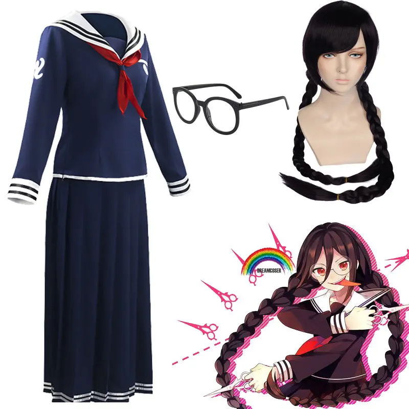 5pics Danganronpa2 Toko Fukawa Anime Fukawa Toko Cosplay Costume for Women Dangan-Ronpa School Uniform Costume Wig Glasses
