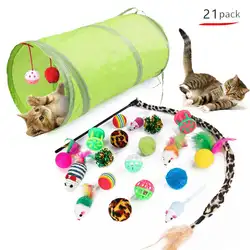 21 шт. забавные шарики для кошек мышь прохода перо компаньоны, тренировочные звонки жевательные игрушки для кошек смешанные цвета