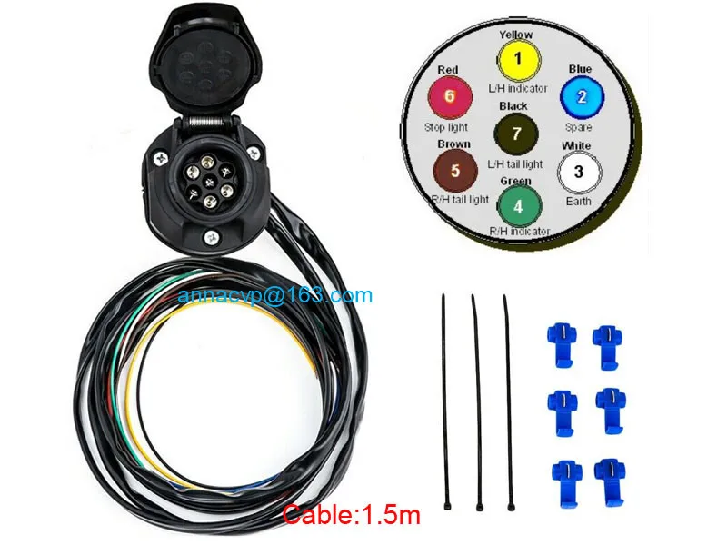 New 7 Pin Trailer Socket Cable harness plug set parts (1)