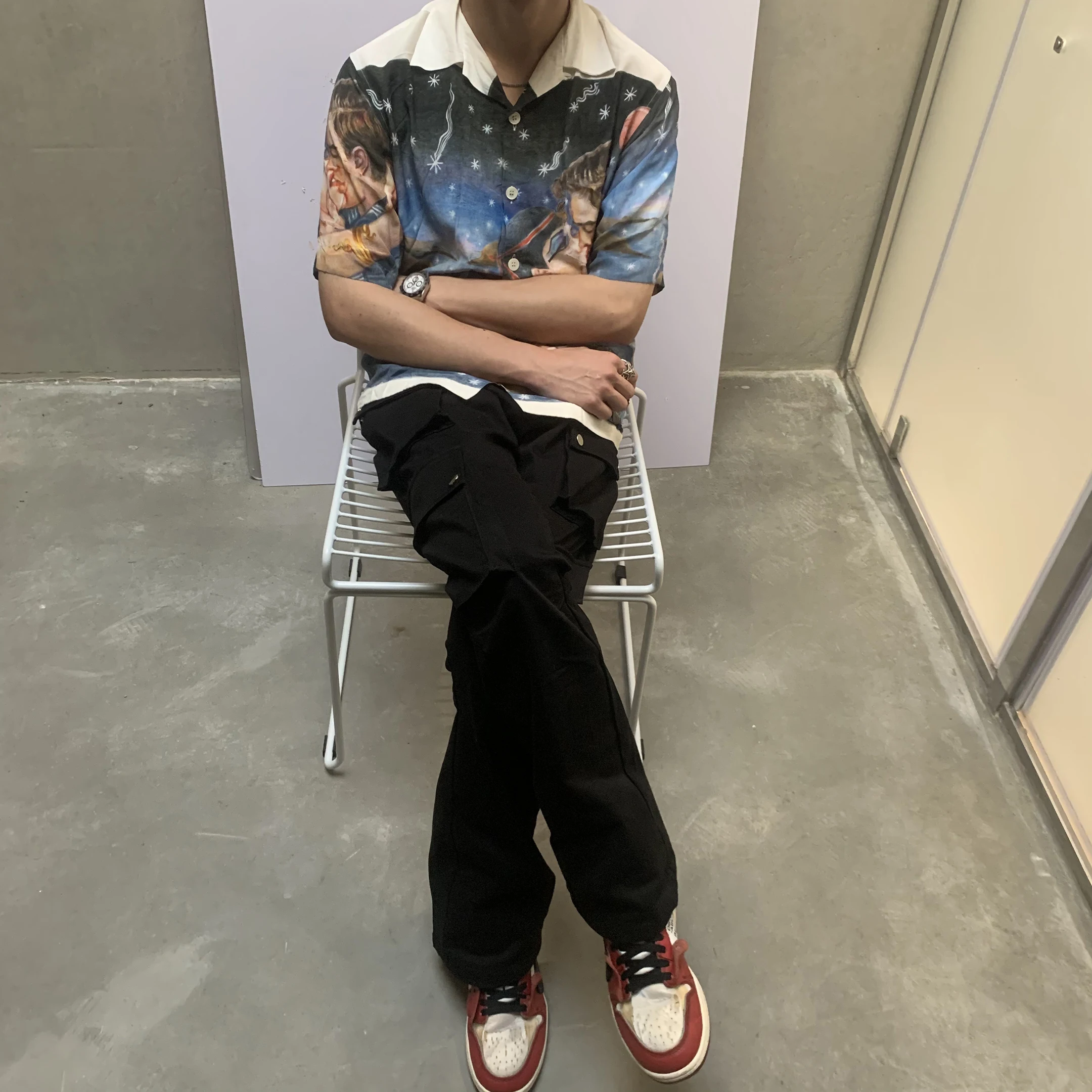 New Men Women Clothing Fashion Hairstylist Zipper Micro Flared Pants Multi Pocket Overalls Plus Size Singer Costumes 27-46
