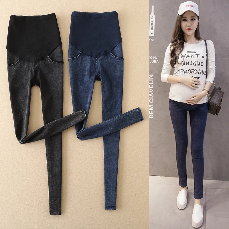

Maternity Clothes Spring And Autumn New Style Korean-style Jeans Washing Water Elasticity High-waisted Abdominal Support Outer W